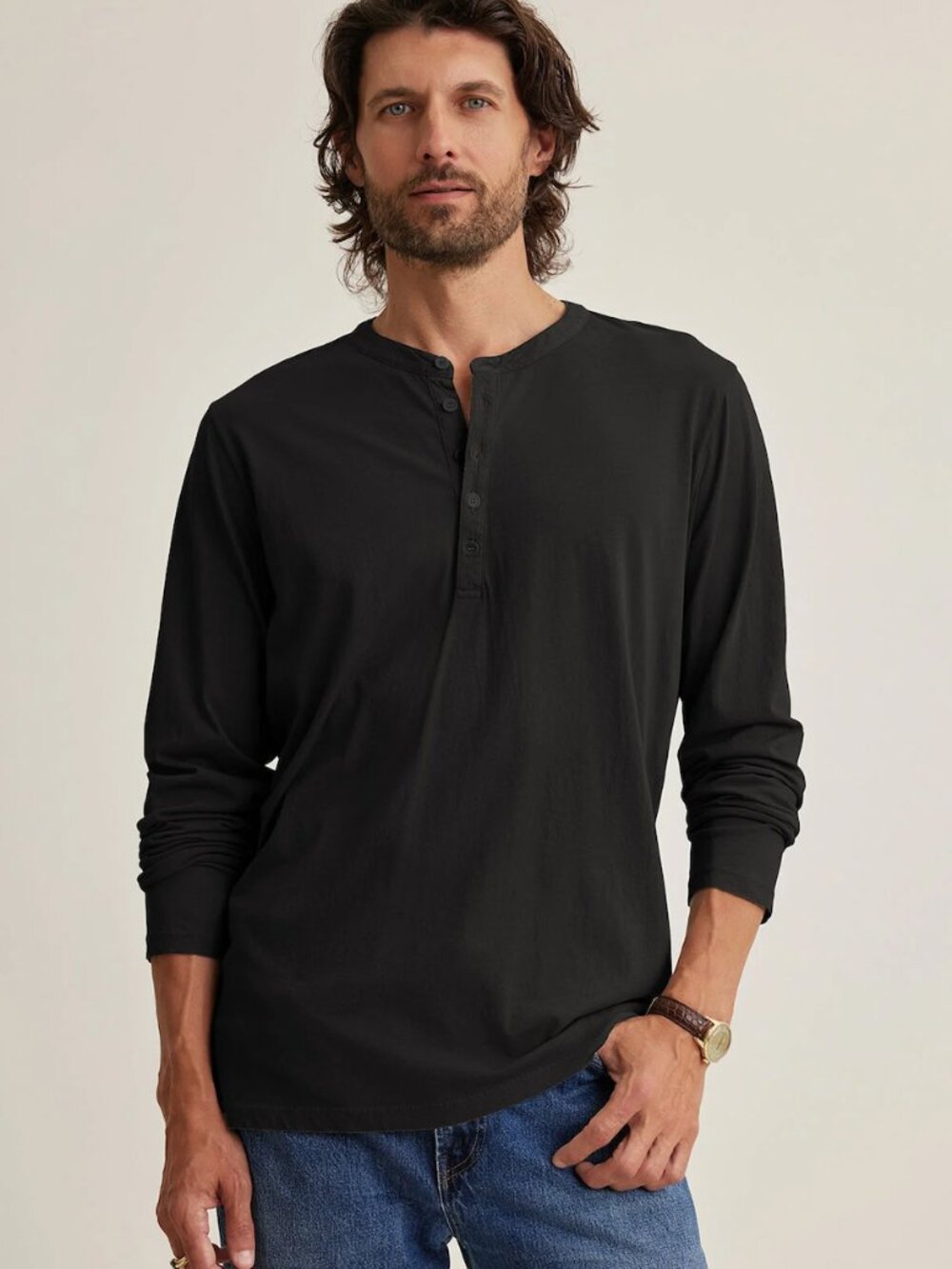 Velvet by Graham Spencer Henley Top Men's Size S Cotton Long Sleeve Lightweight